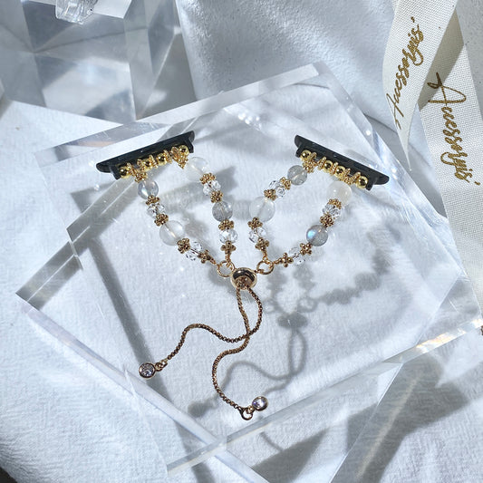 AW01 - Apple watch錶帶 - 月亮石配拉長石&切割白水晶